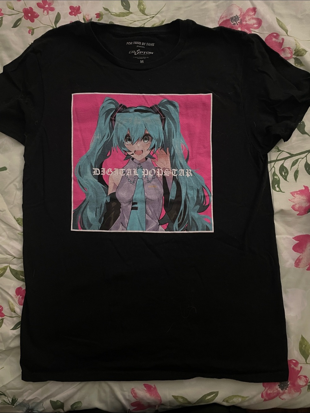 Black Home Art Print Featuring Teal Anime Portrait on Pink Field